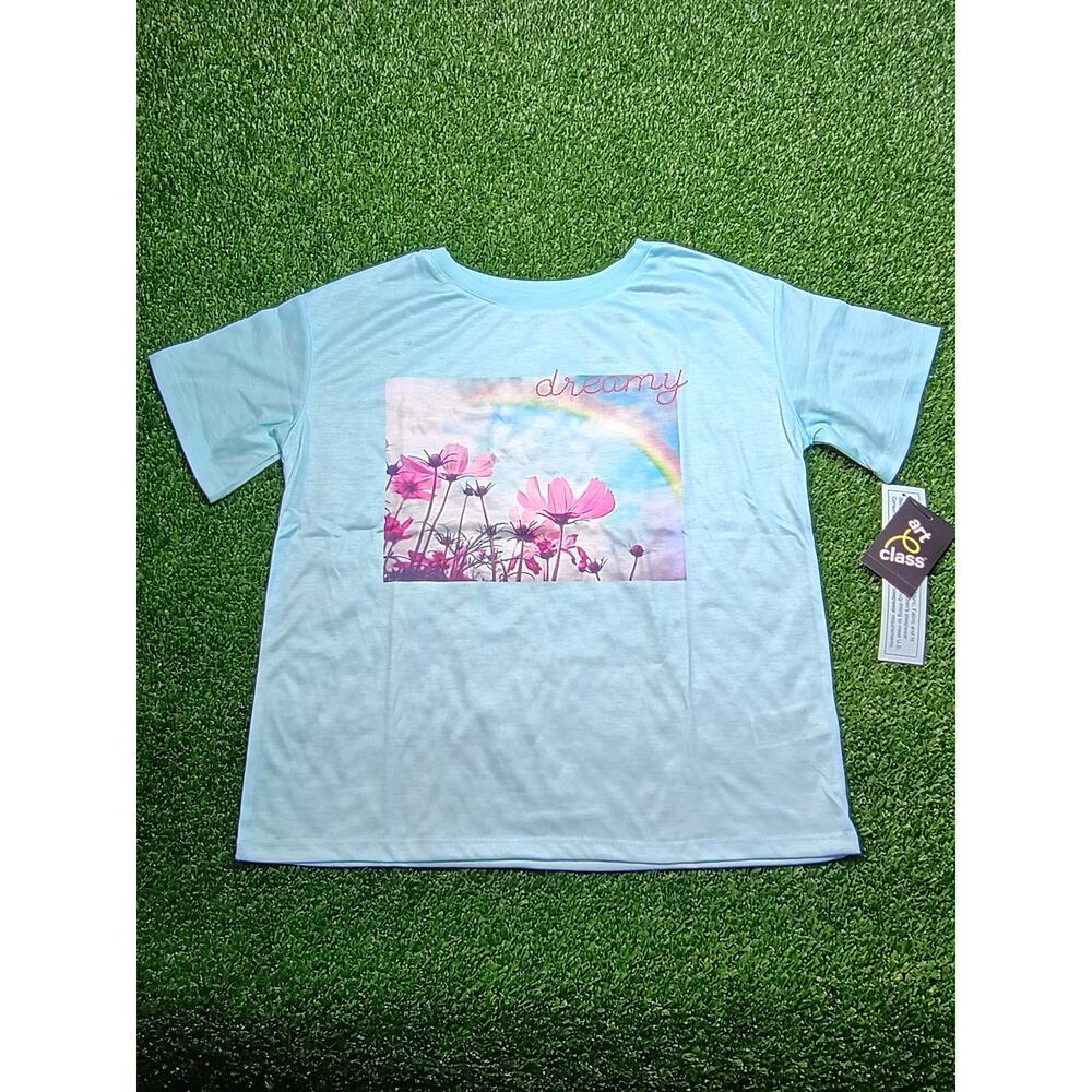 Art Class Dreamy Rainbow Floral Light Blue Pajama Top XL